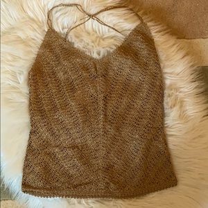 J. Crew Gold Sparkle Thread Crochet Top